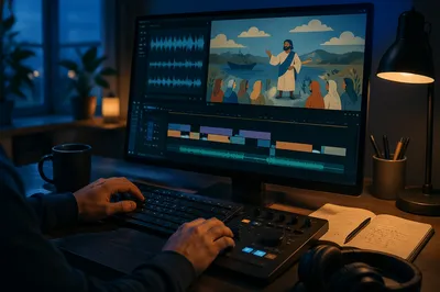 Late Night Video Editing Workspace Monitor