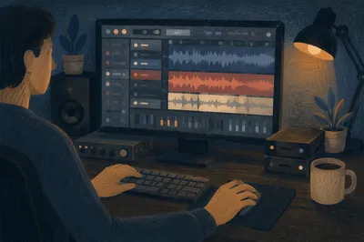 Late Night Video Editing Workspace