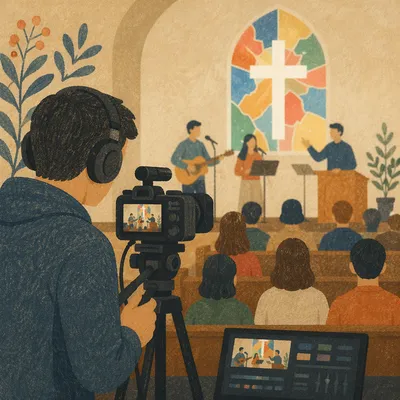 Camera Filming Church Service Indoors
