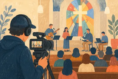 Camera Filming Church Service Indoors