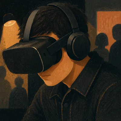 Immersive VR Headset Experience in Dramatic Light