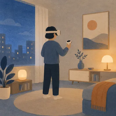Immersive VR Experience in Blue Hour Living Room