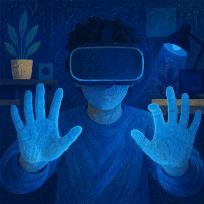 Immersive Virtual Reality Hands in Blue Light