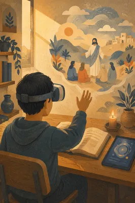 Person Wearing VR Headset at Desk
