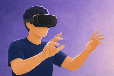 Immersive Virtual Reality Experience on Lavender Background