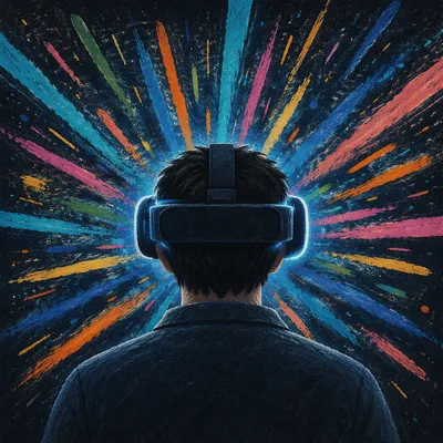 Neon Virtual Reality Headset in Dark Room