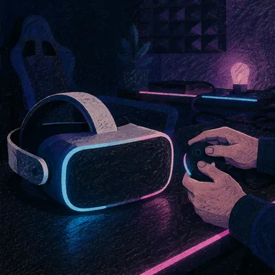 Neon VR Headset in Dark Room