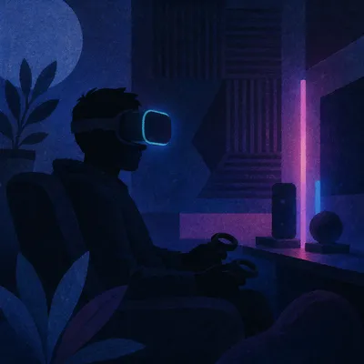 Neon VR Headset in Dark Room