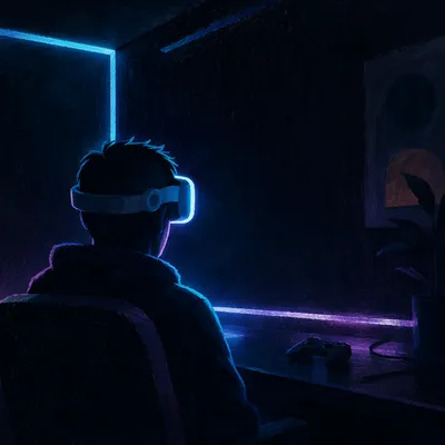Neon Virtual Reality in Dark Room
