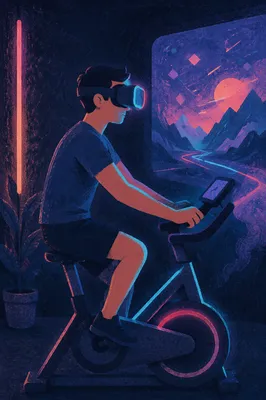 Neon VR Cycling Simulator in Dark Room