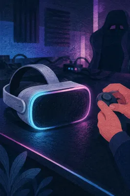 Neon Virtual Reality Headset in Dark Room