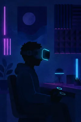 Neon Virtual Reality Headset in Dark Room