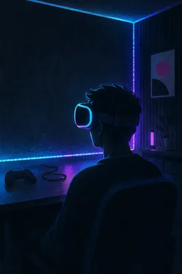 Neon VR Headset in Dark Room