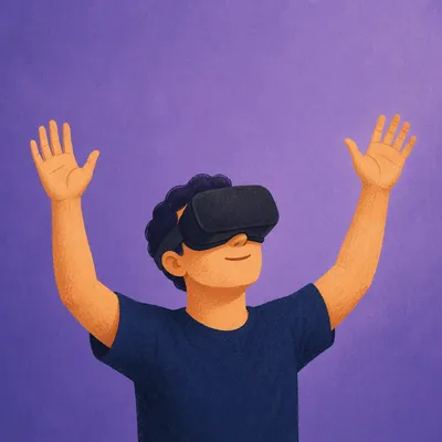 Immersive Virtual Reality Gesture on Violet Background