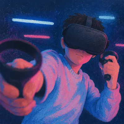 Immersive VR Headset Experience in Neon Light