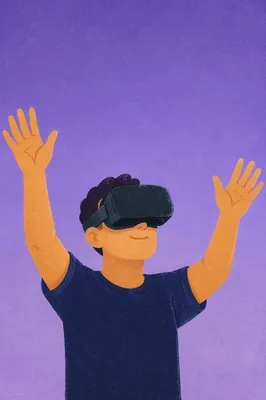 Person in VR Headset With Raised Hands