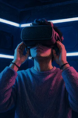 Immersive VR Headset Portrait in Neon Light