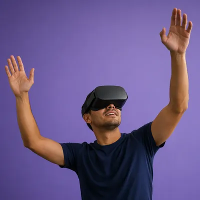 Person in VR Headset Raised Hands