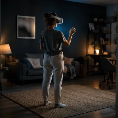 Person Exploring Virtual Reality at Home
