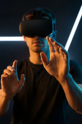 Person Exploring Virtual Reality in Studio