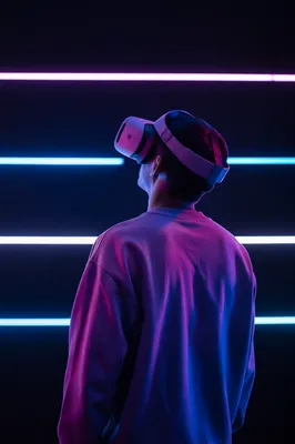 Person in VR Headset Neon Studio