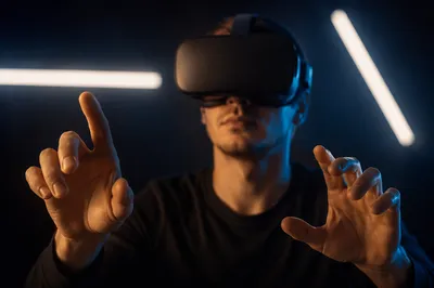 Person Using VR Headset in Studio