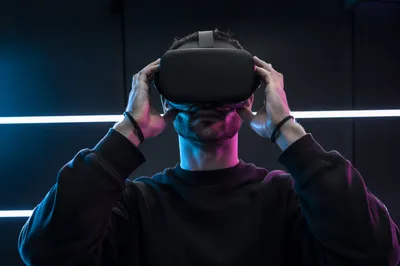 Immersive VR Headset Portrait in Neon Light