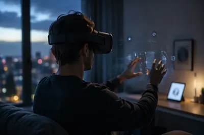 Person Exploring Virtual Reality at Blue Hour