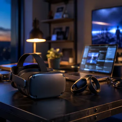 Virtual Reality Headset on Modern Desk