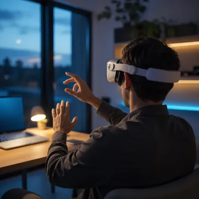 Person Using VR Headset at Dusk