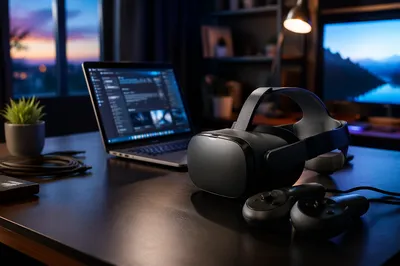 Virtual Reality Headset on Modern Studio Desk