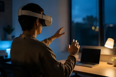 Person Using VR Headset at Dusk