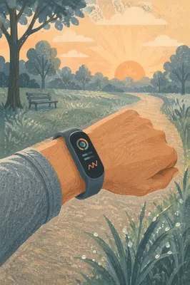 Fitness Band on Wrist at Sunrise