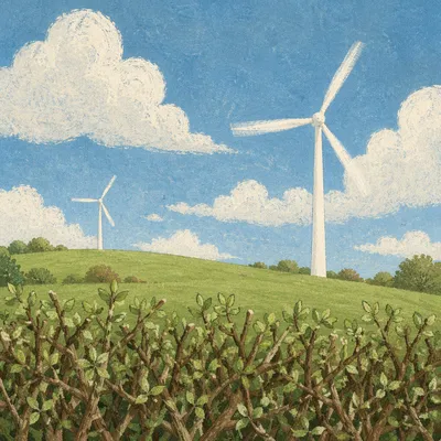 Wind Turbines Over Spring Green Hills