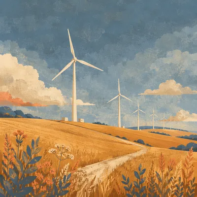 Wind Turbines Over Golden Farmland