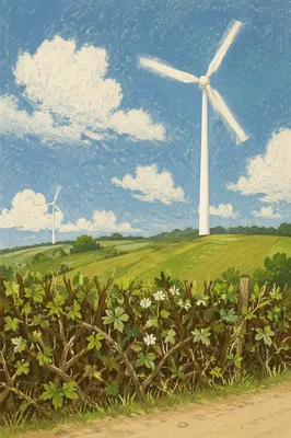 Wind Turbines Over Spring Green Hills