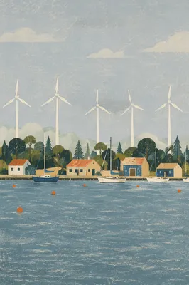 Coastal Wind Turbines Across Quiet Inlet