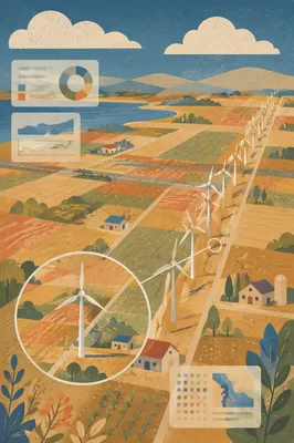 Aerial Wind Turbine Farmland Data Map