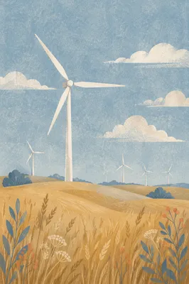 Wind Turbines Over Golden Grassland