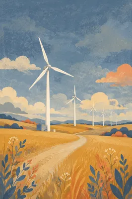 Wind Turbines Over Golden Farmland
