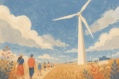 Wind Turbine Over Golden Grass Field