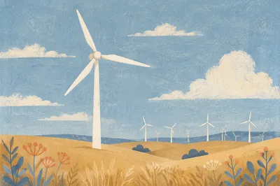 Wind Turbines Over Golden Grassland