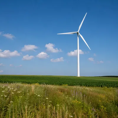 Wind Turbine Over Green Farmland