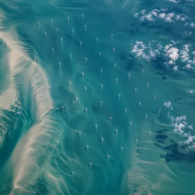 Offshore Wind Farm Over Turquoise Coastal Waters