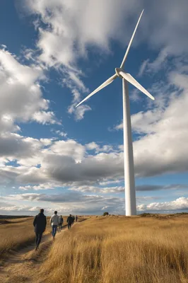 Wind Turbine Over Golden Grass Field
