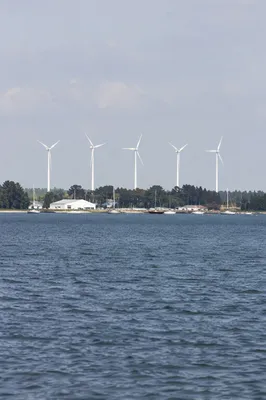 Coastal Wind Turbines Across Quiet Inlet