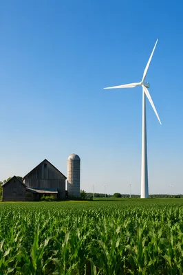 Wind Turbine Over Green Farm Fields
