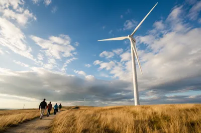 Wind Turbine Over Golden Grass Field