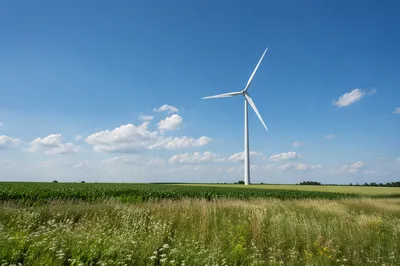 Wind Turbine Over Green Farmland