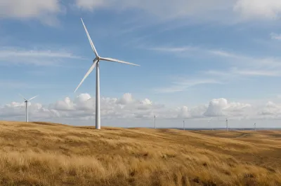 Wind Turbines Over Golden Renewable Energy Fields